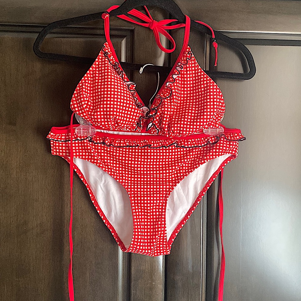 Darling red and white gingham bikini size L